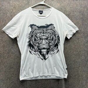Just Cavalli Graphic Shirt Mens Medium White Black Tiger Print Designer Tee